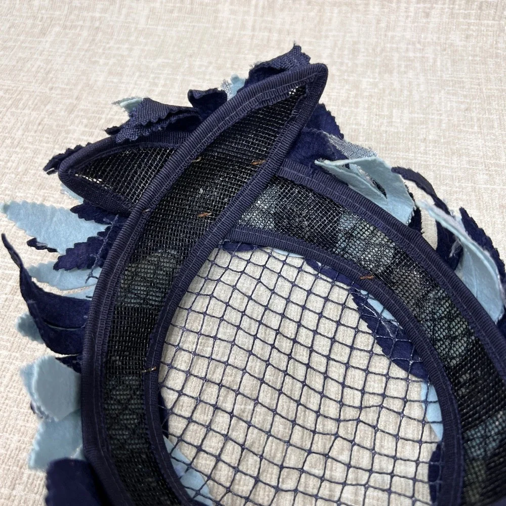 Vintage Leaf Fascinator Cocktail Hat Women One‎ Size Navy Silver Statement Retro